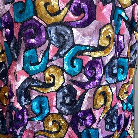 Vintage Saks Fifth Avenue Multicolor Psychedelic Sequin Top // Eclectic Handmade - Picture 5 of 7
